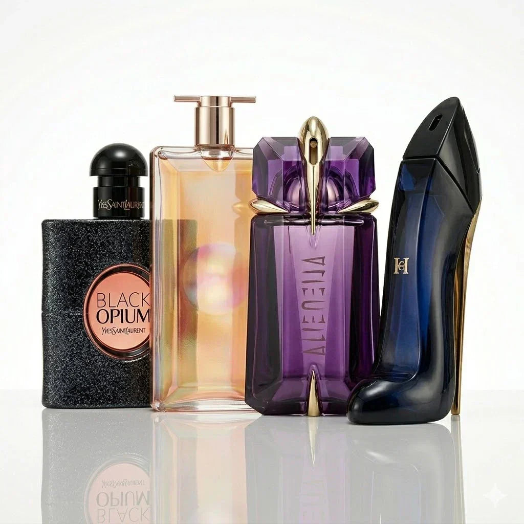 Комплект от 4 парфюма | YSL Black Opium, Lancôme Idôle, Mugler Alien, Carolina Herrera Good Girl.